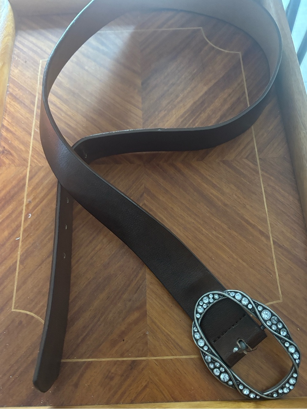 🌺5/$25🌺Chocolate Brown Leather Belt with Large Oval Crystal Buckle